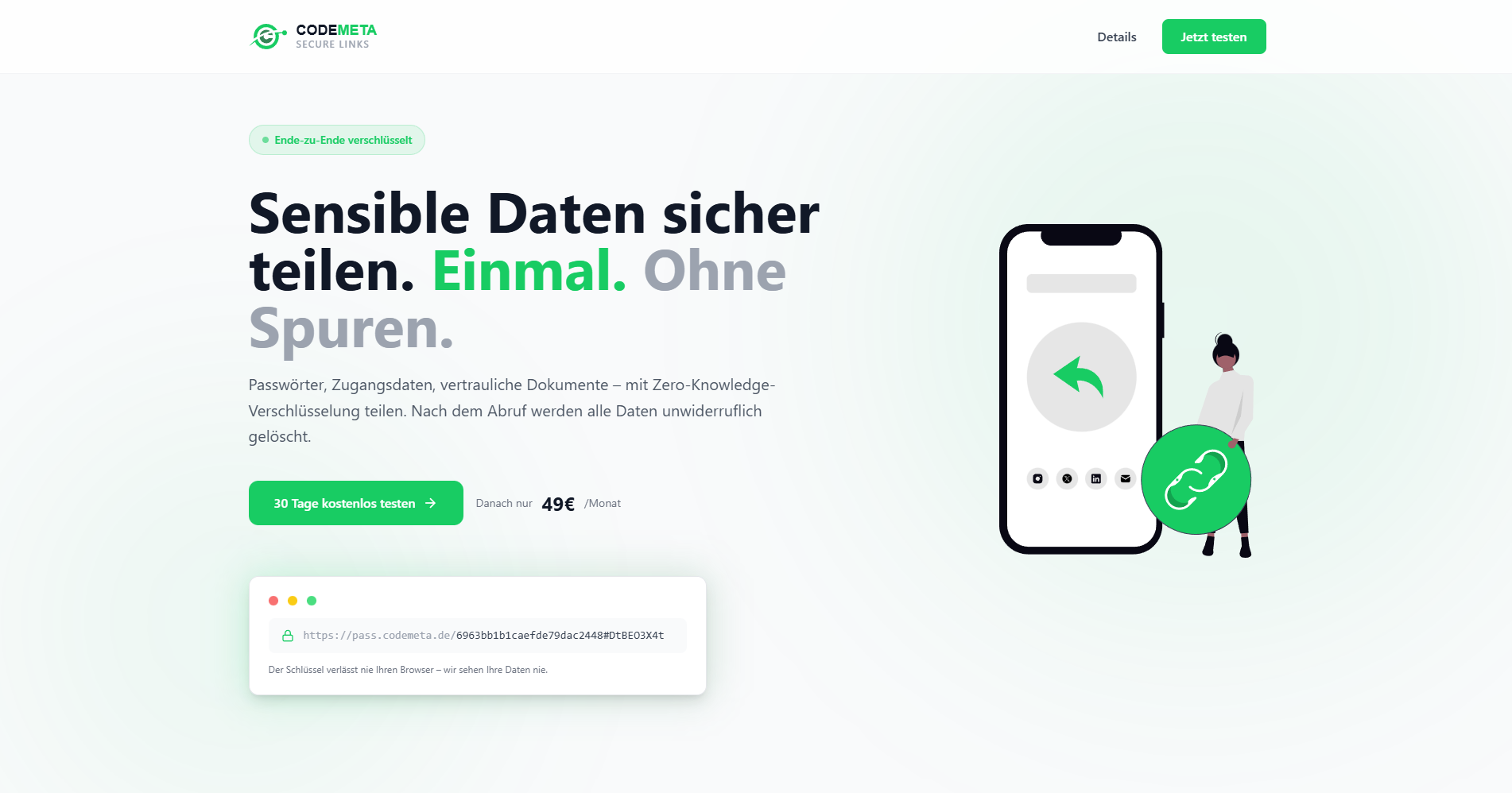 Secure Links — SaaS für Zero-Knowledge-Verschlüsselung, erstellt im Codemeta KI-Workshop